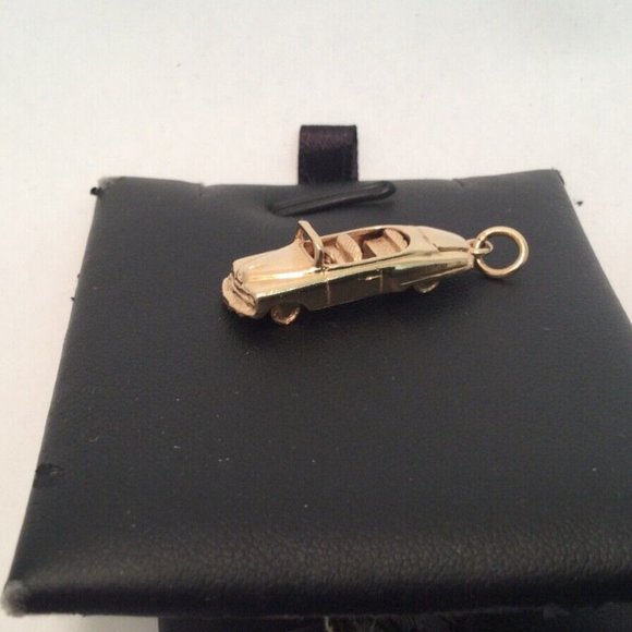 14K YELLOW REAL SOLID GOLD CONVERTIBLE CAR CHARM PENDANT MOVING WHEELS trunk 5.2